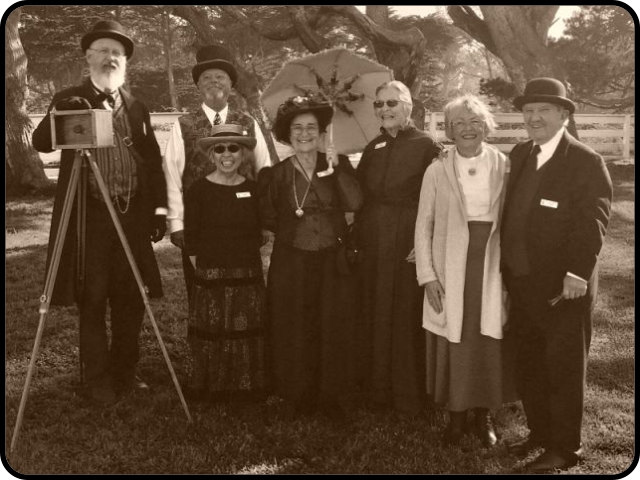 sepia image of docents in period costume